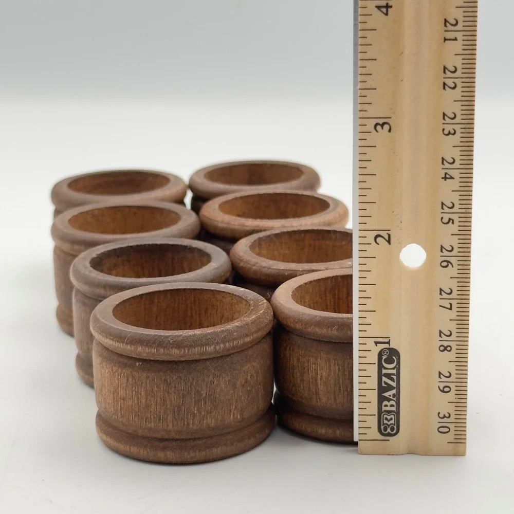 Vintage Dark Brown Wood Napkin Rings Set of 8‎ Rustic Farmhouse Table Decor